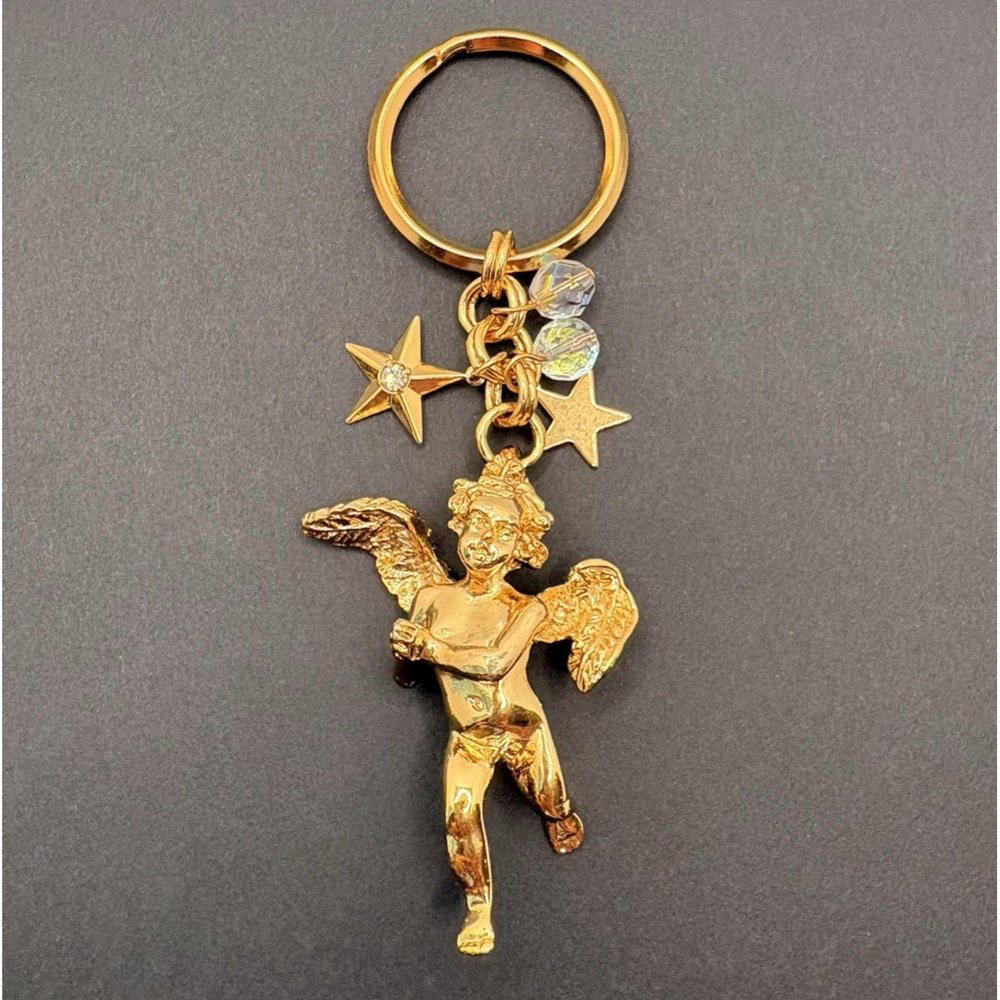 Vintage Kirks Folly Cherub Angel Dangling Crystal Star Charms Key Chain